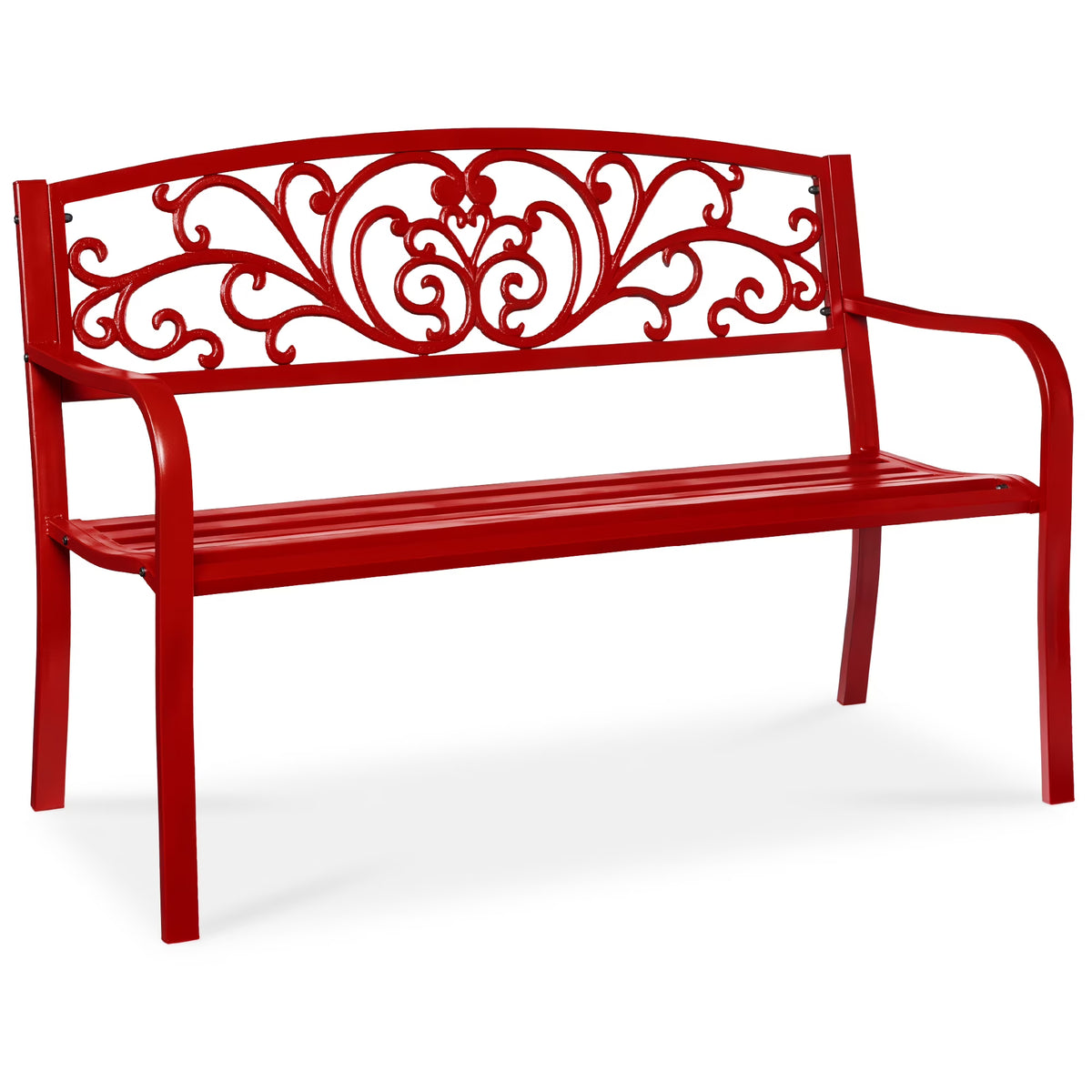 Best Choice Products Outdoor Steel Bench Garden Patio Porch Furniture w/ Floral Design Backrest - Black