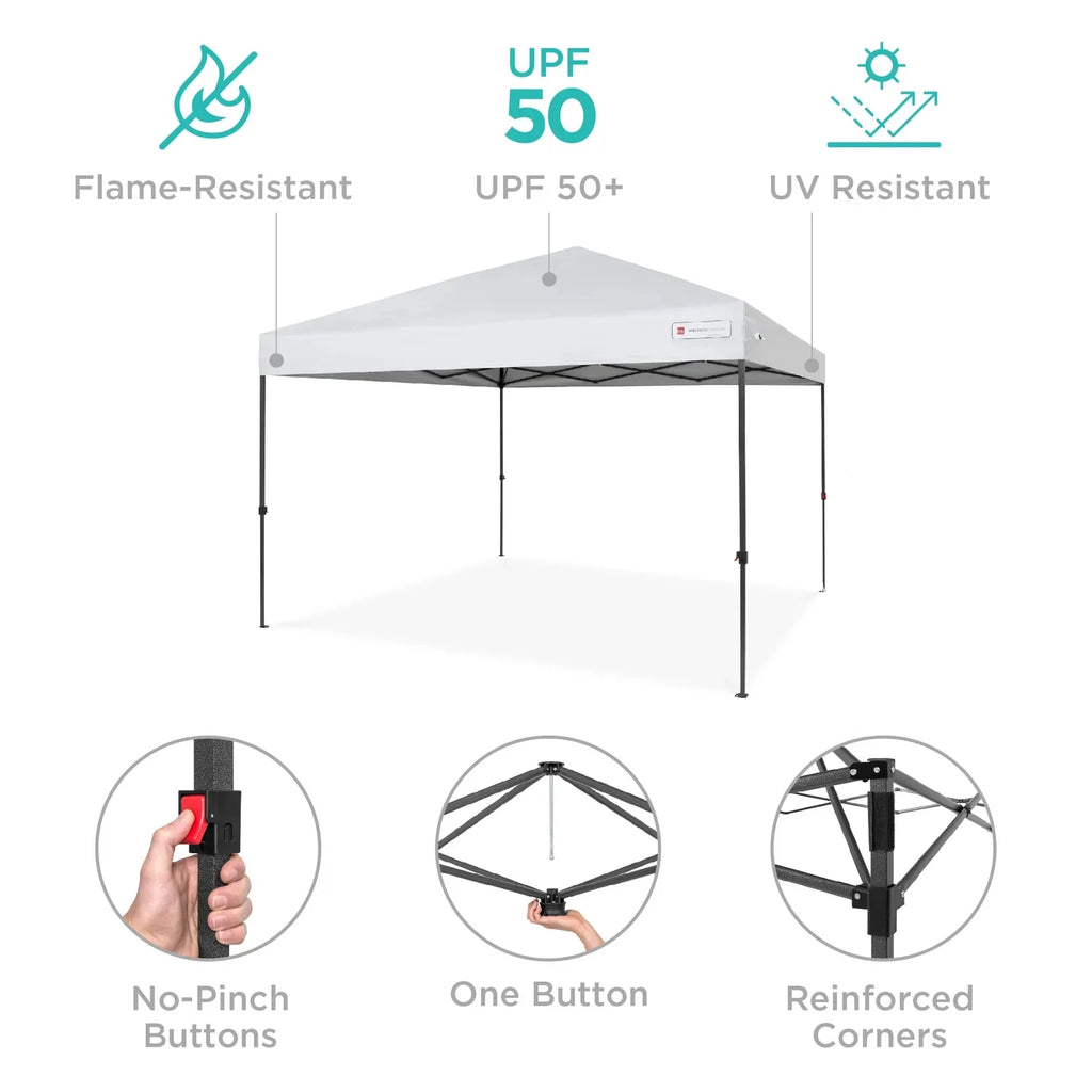 Best Choice Products 12x12ft Easy Setup Pop Up Canopy w/ 1-Button Setup, Wheeled Case, 4 Weight Bags - Navy Blue