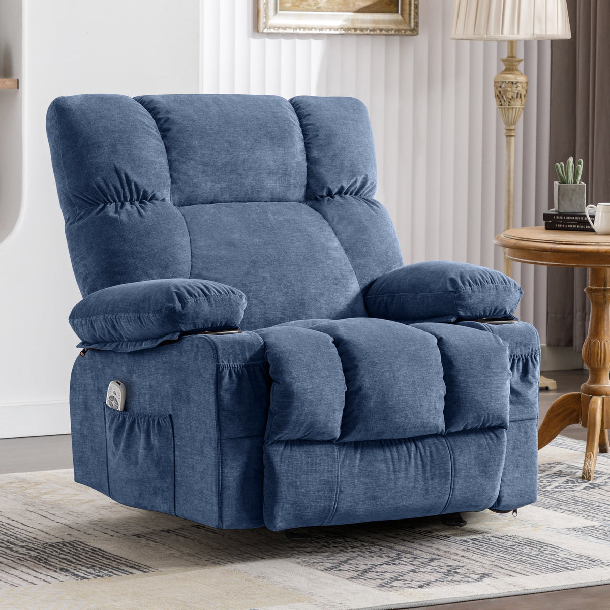 JONPONY Manual Recliner Chair with Heat Therapy and Massage Function, Heavy Duty Reclining Mechanism Massage Chair, Elderly Single Rocker Sofa with Cup Holders for Bedroom Home Theater,Grey