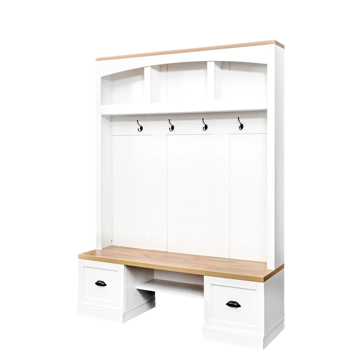 Harper & Bright Designs Farmhouse Hall Tree with Bench and Shoe Storage, Mudroom Bench with Coat Rack and Adjustable Shelves for Hallway, Living Room, White