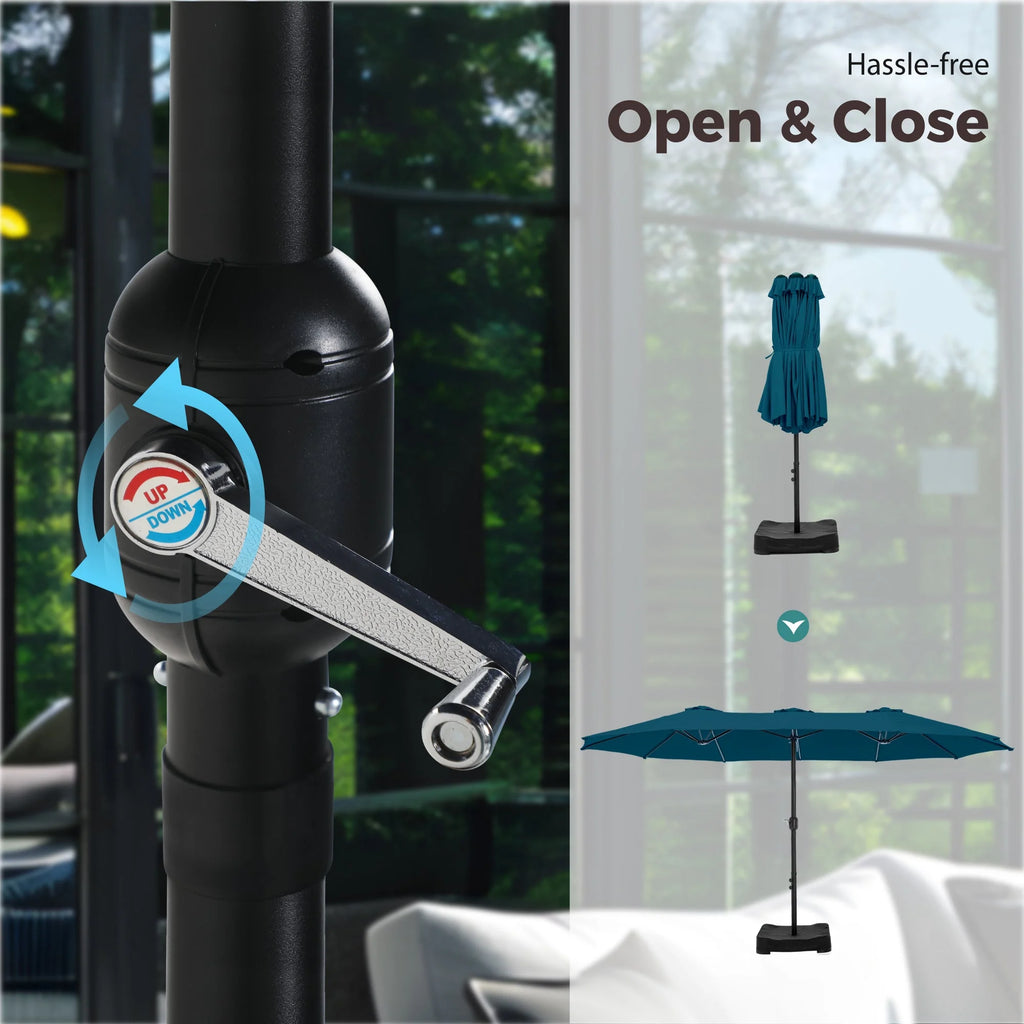 Alpha Joy 15ft Outdoor Patio Umbrella Extra-Large Double-Sided Garden Umbrella with Crank Handle and Base - Smoky Gray