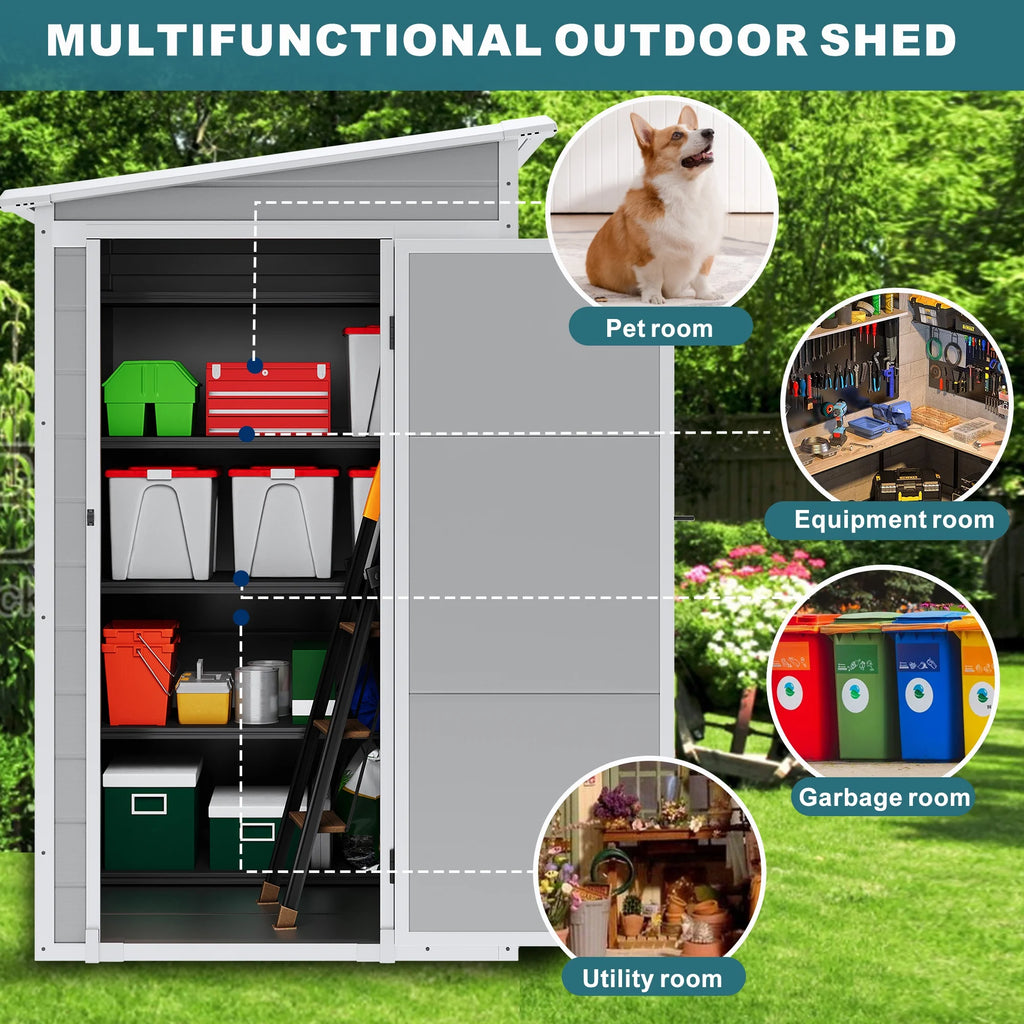 Outdoor Shed & Storage, Seizeen All-Weather Plastic Sheds 82'' H, Sloped Top Garden Shed with Window, Heavy-Duty Resin Outdoor Storage W/Floor, Gray