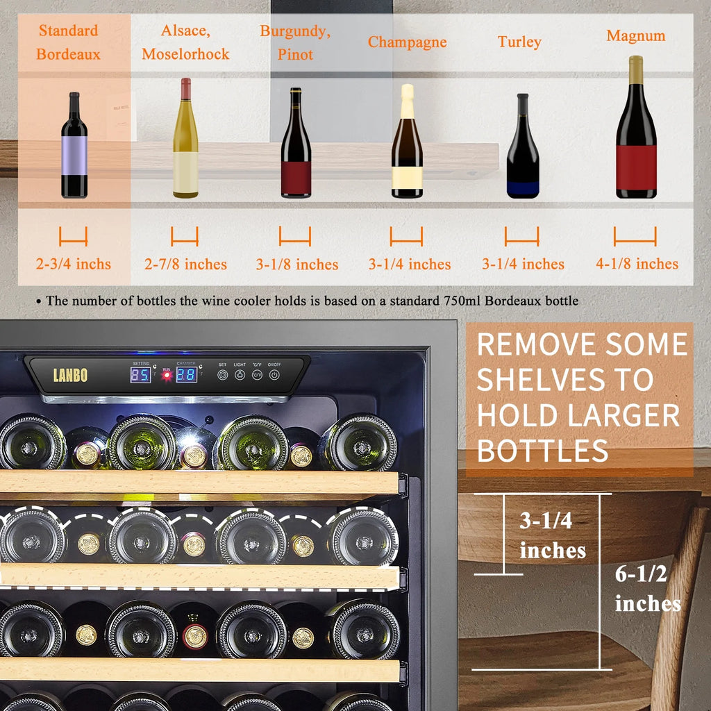 Lanbo 165 Bottle Built-in Black Single Zone Wine Cooler 24 inch Width