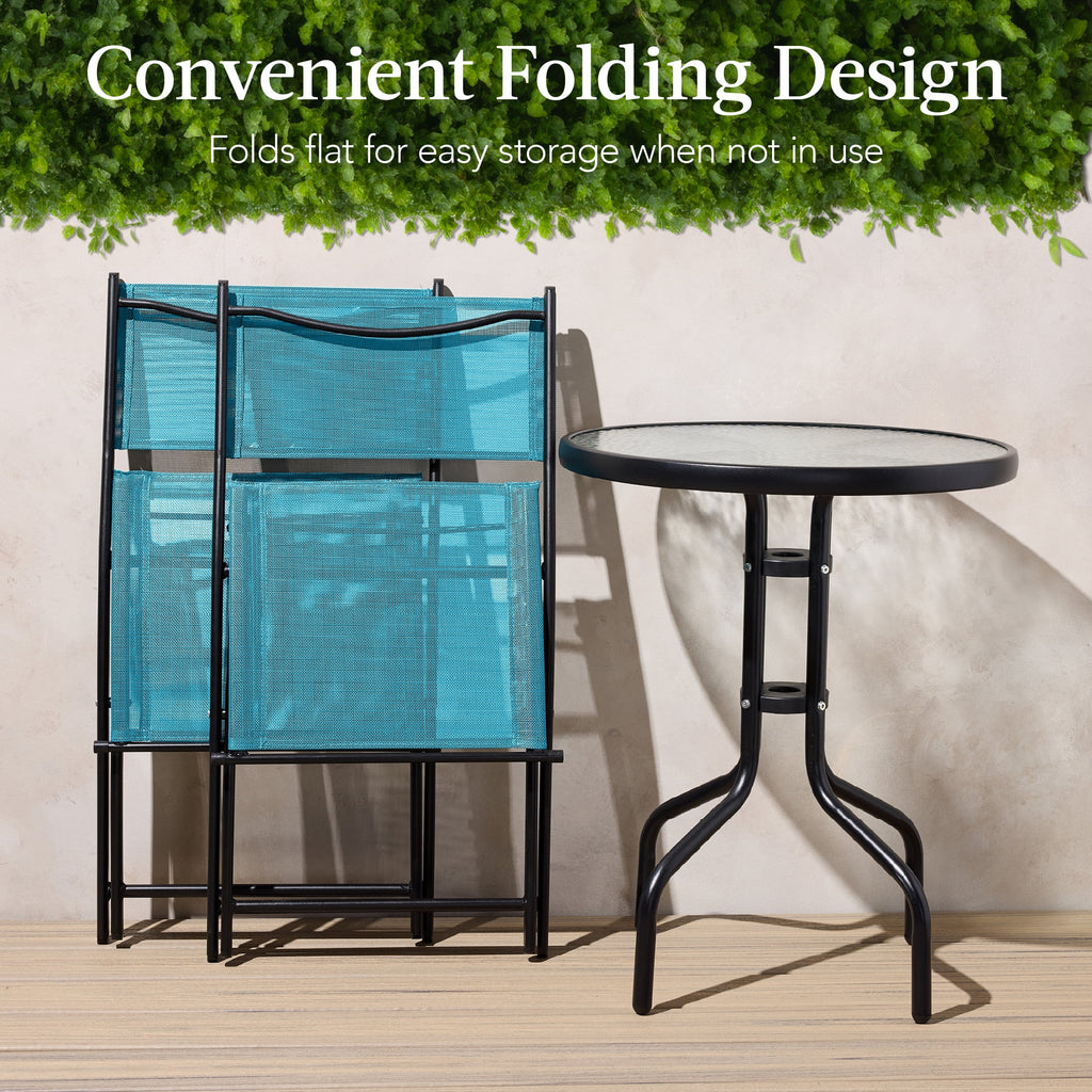 Best Choice Products 3-Piece Patio Bistro Dining Furniture Set w/ Glass Tabletop, Folding Chairs - Gray