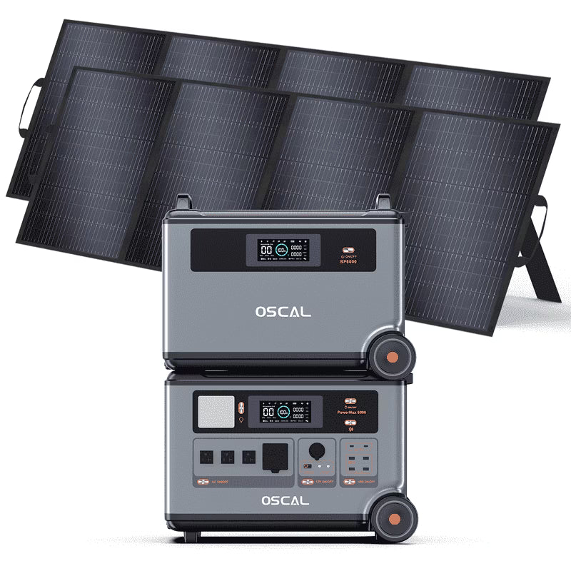 OSCAL PowerMax 6000 Portable Power Station, 3600Wh LiFePO4 Battery with 6000W Output, BP3600 Expansion Battery & 200W Solar Panels, Solar Generator for Camping, Home, Outdoor, Emergency Use