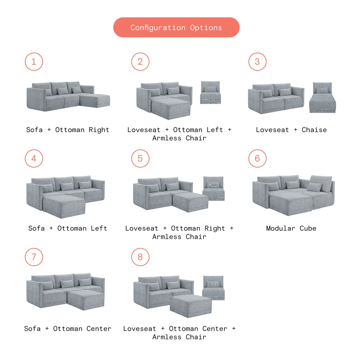 Beautiful Drew Modular Sectional Sofa with Ottoman by Drew Barrymore, Gray Fabric