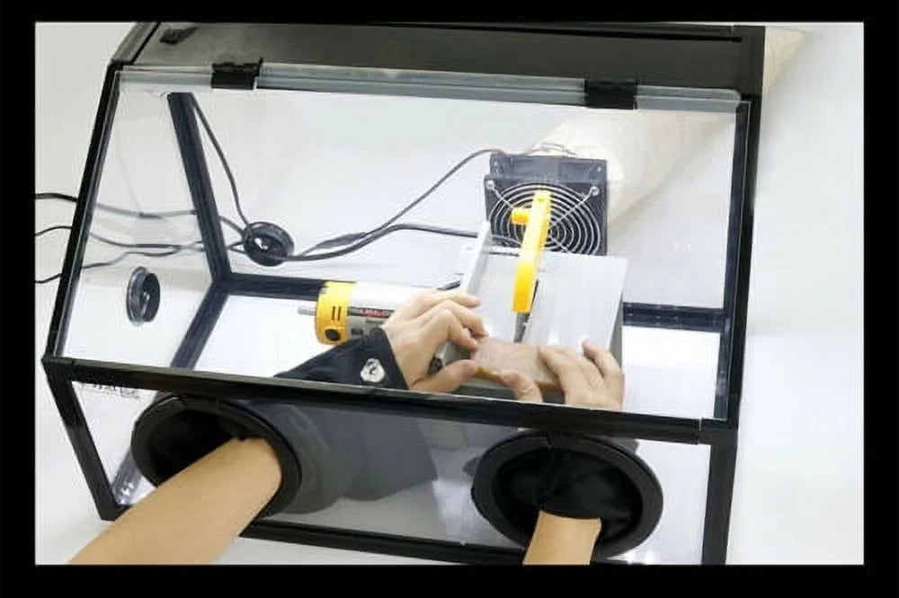 220V Electric 2 Holes Enclosed Grinding Table Polisher Acrylic Dust Box Cover , 3mm LED Light with Fan