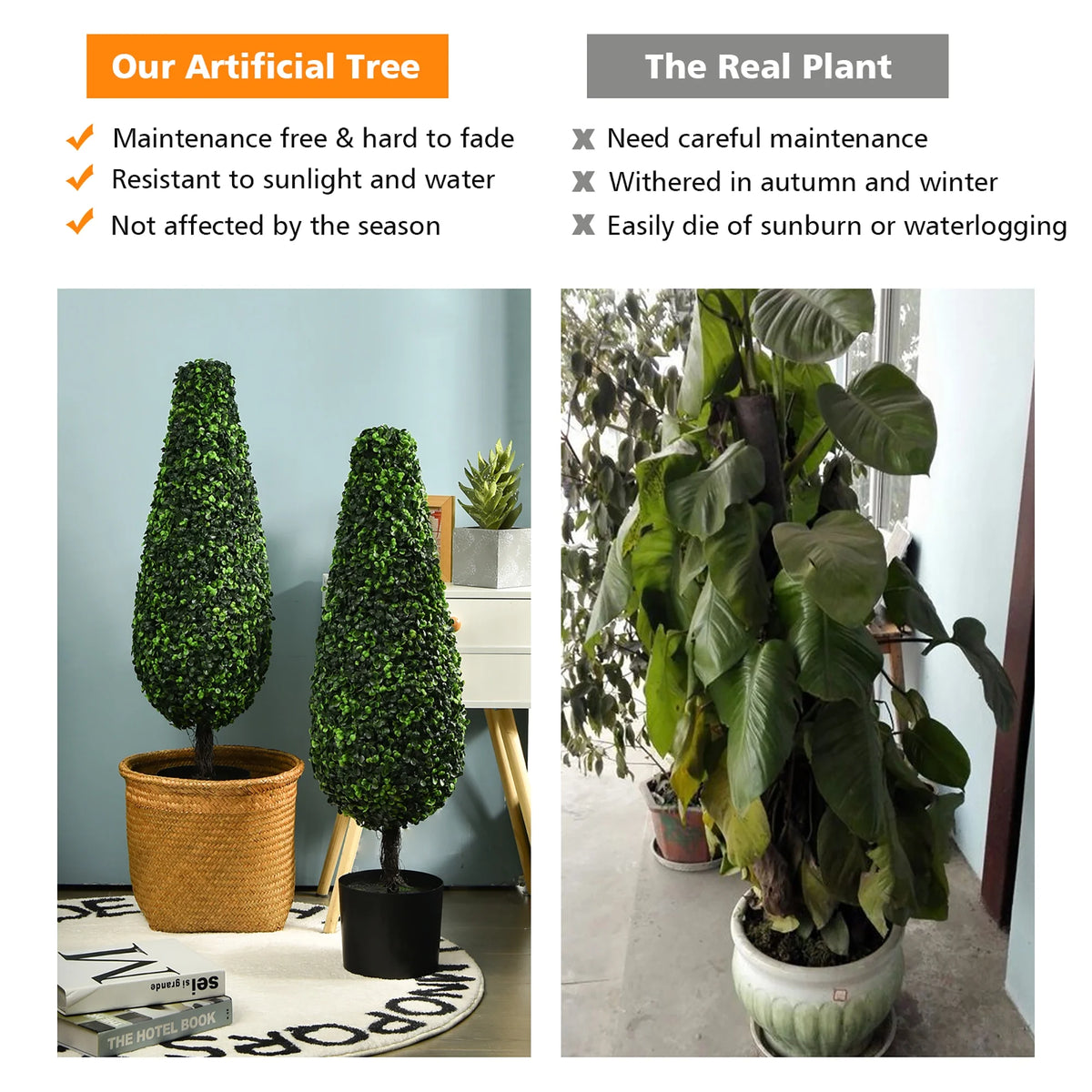 Costway 2 Pack 3FT Artificial Tower Topiary Tree UV Resistant Indoor Outdoor