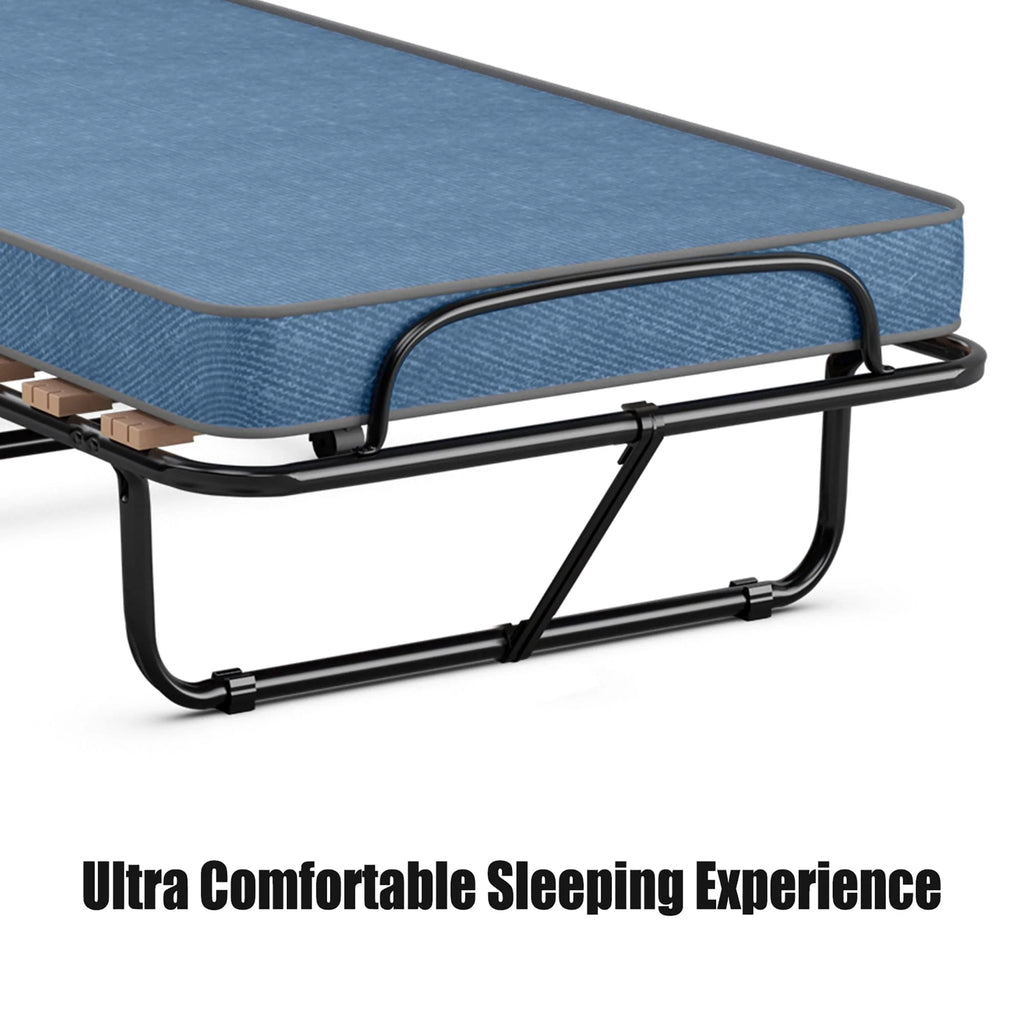 Costway Portable Folding Bed with Memory Foam Mattress Rollaway Cot  Navy Made in Italy