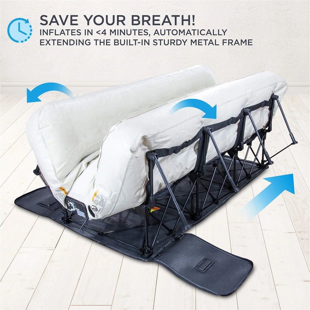 Ivation EZ-Bed (Twin) Air Mattress with Frame & Rolling Case, Self Inflatable, Blow Up Bed Auto Shut-Off, Comfortable Surface AirBed, Best for Guest, Travel, Vacation, Camping