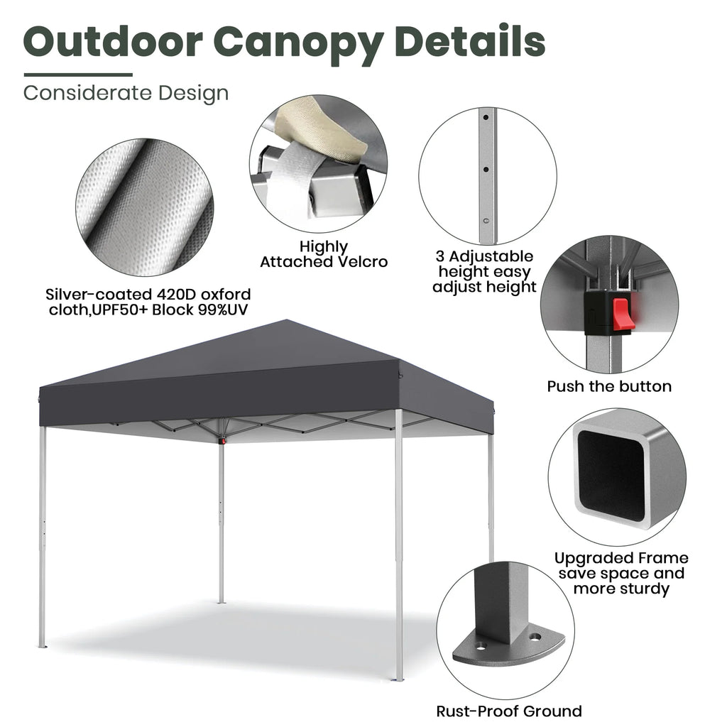 GVDV Canopy Tent, 10x10 ft Easy Pop up Outdoor Canopy Tent, Portable Straight Leg Gazebo Instant Canopy, Blue