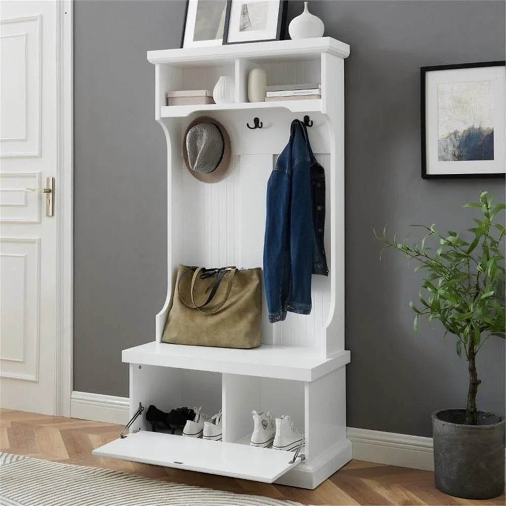Crosley Furniture Shoreline Coastal MDF Wood Hall Tree in White