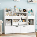 Hiphuta Kids Bookcase Toy Storage Organizer, Wooden Toy Organizer of 4 Bins& 2 Removable Drawers for Home Bedroom, Kids Bookshelf Toy Box with Book Rack, White