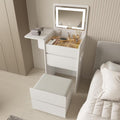 Vanity Desk with Flip Top Lighted Mirror, Compact Makeup Table with Storage Stool, Integrated Vanity with Drawers, 3-in-1 Vanity Set, Small Dressing Desk for Bedroom