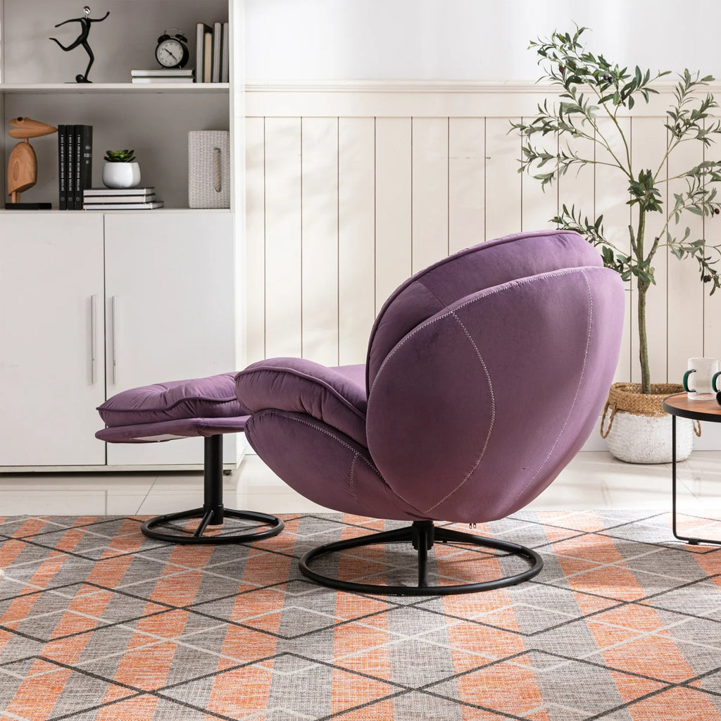 Velvet Swivel Accent Chair with Ottoman, Modern Chaise Lounge Chair with Metal Frame and Footstool, Comfy Armchair Reading Chair for Living Room Bedroom Office,Blue