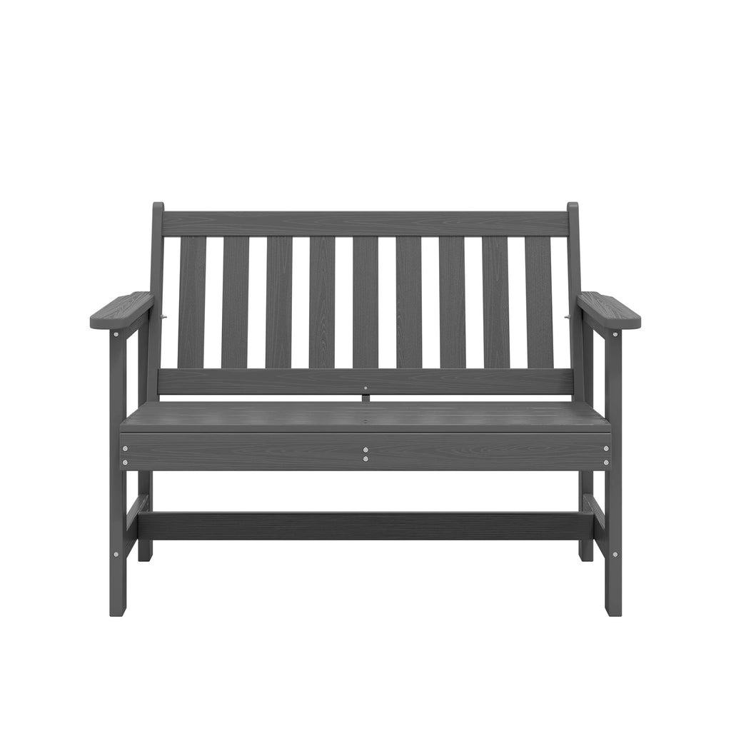 SERWALL Outdoor Bench for 2-Person, Weather-Resistant HDPE with Aluminum Reinforcement, Supports 660 lbs, Comfortable Seating for Patio, Garden, and Porch, Black