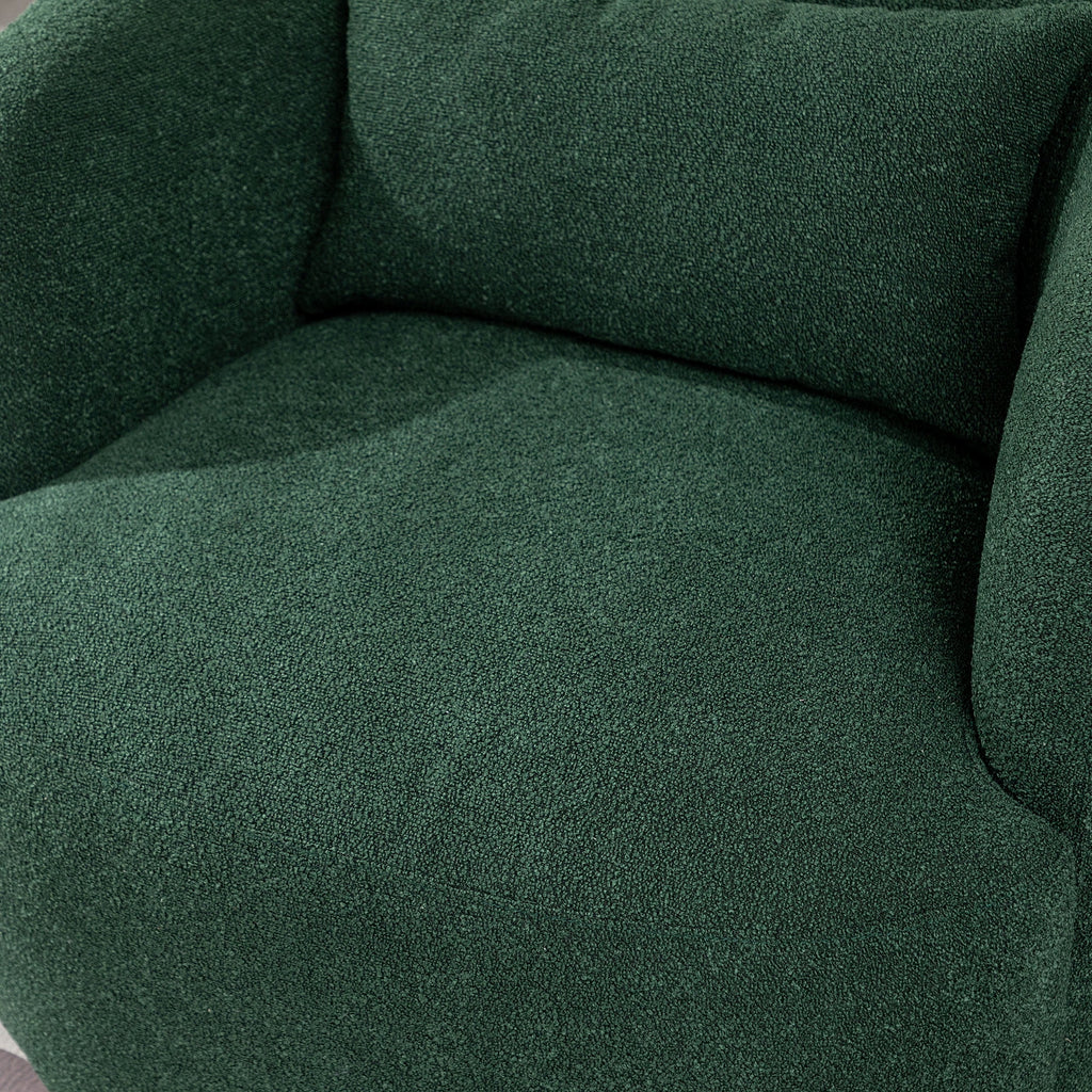 34" Wide Boucle Swivel Barrel Chair, No Assembly Round Upholstered Armchair Accent Chair Single Sofa Chair with Toss Pillow for Living Room and Bedroom, Taupe