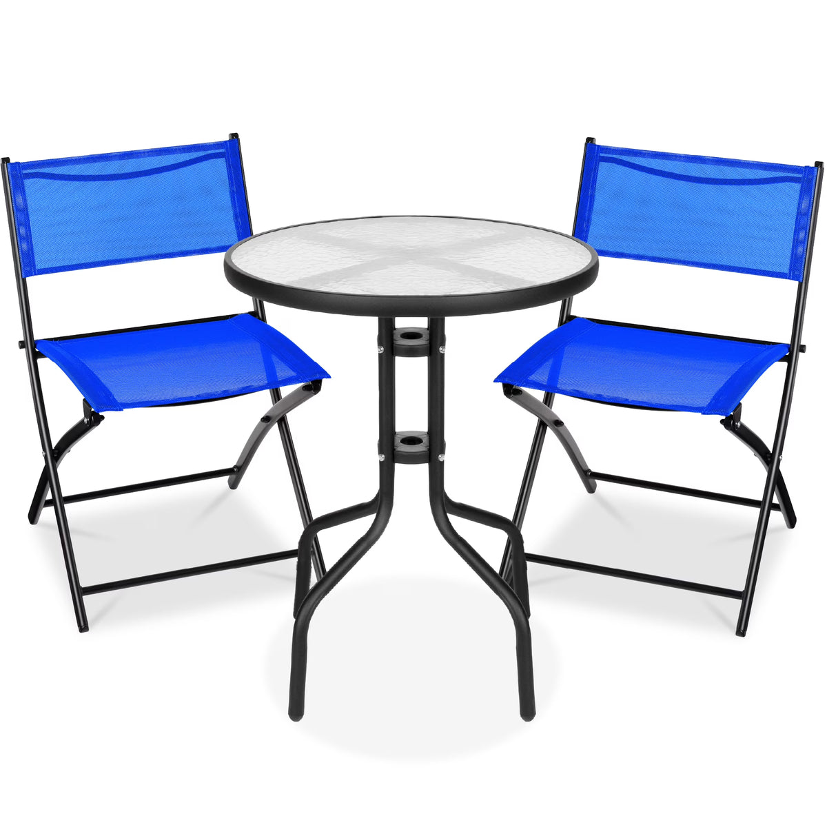 Best Choice Products 3-Piece Patio Bistro Dining Furniture Set w/ Glass Tabletop, Folding Chairs - Gray