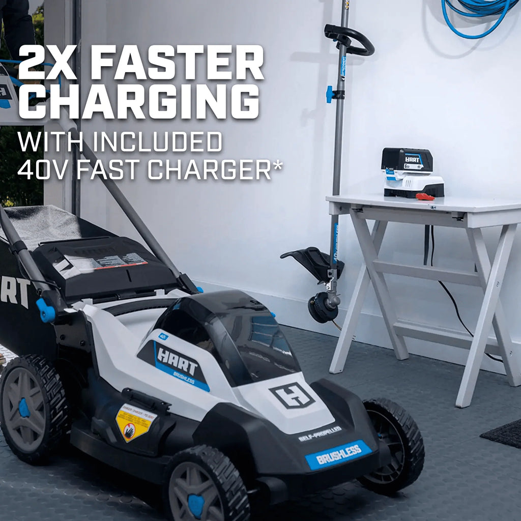 HART 40-Volt 20-inch Self-Propelled Battery-Powered Brushless Mower Kit, (1) 6.0Ah Lithium-Ion Battery