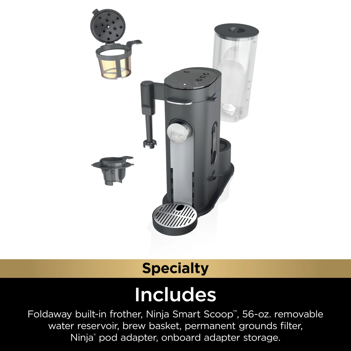 Ninja Single Serve Pods & Grounds Specialty Coffee Brewer, 4 Brew Styles, Gray, PB050