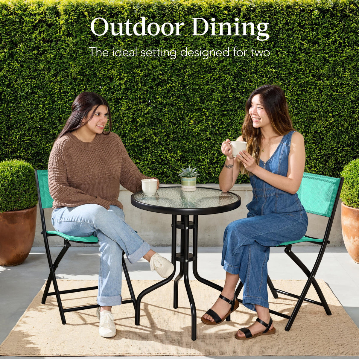 Best Choice Products 3-Piece Patio Bistro Dining Furniture Set w/ Glass Tabletop, Folding Chairs - Gray