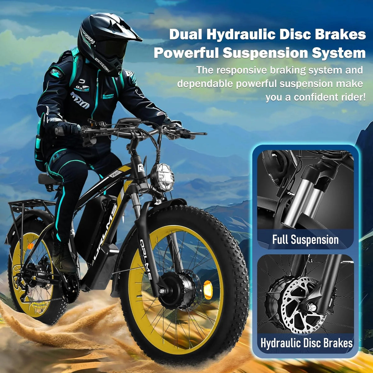 5000W (Peak) Electric-Bike for Adults, 60V 25AH Battery Electric Motorcycle, Dual-Motor-Ebike 50MPH Ebike, 26*4.0 Fat Tire Electric-Bicycle, AWD 21-Speed Mountain Bike for All-Road UL 2849