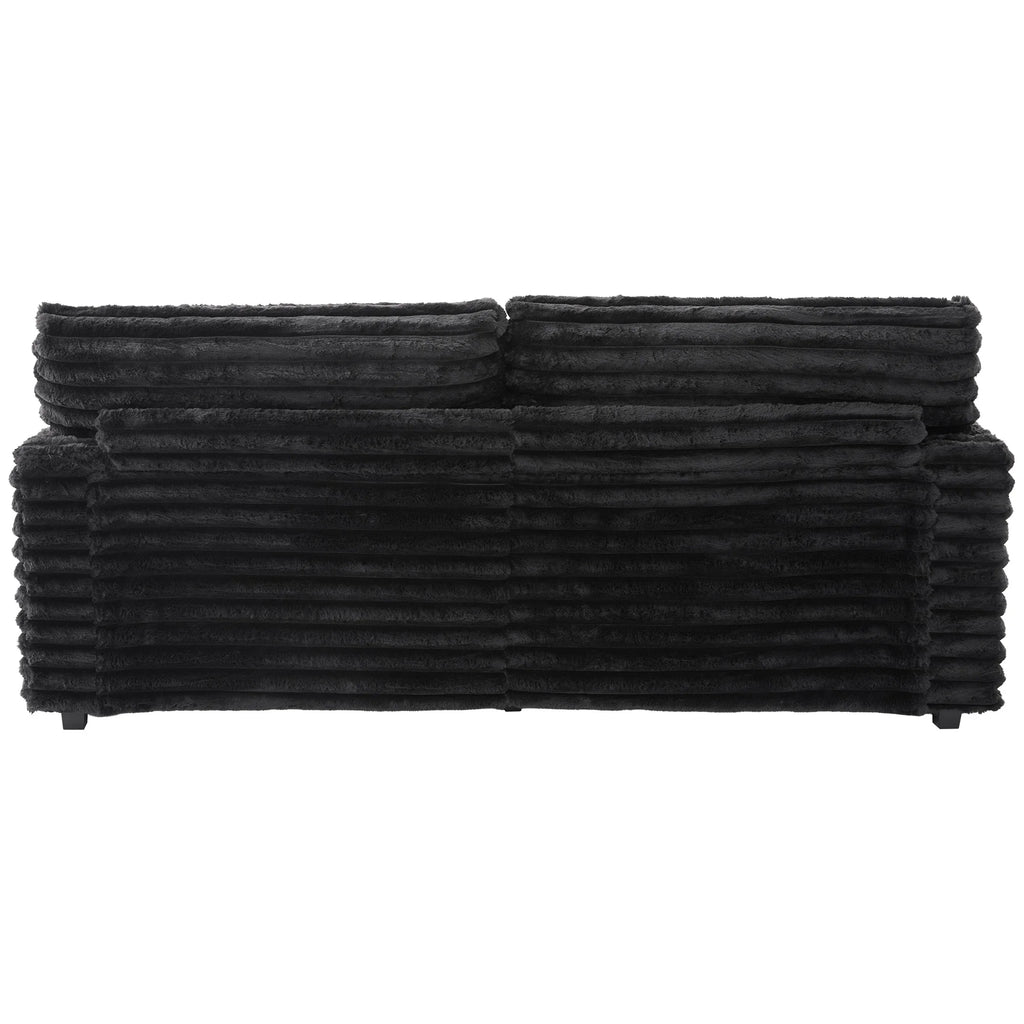 Oversized Double Chaise Lounge, Faux Fur Upholstered Deep Seat Sofa with 2 Pillows, 2 Cupholders, and Dual USB Ports