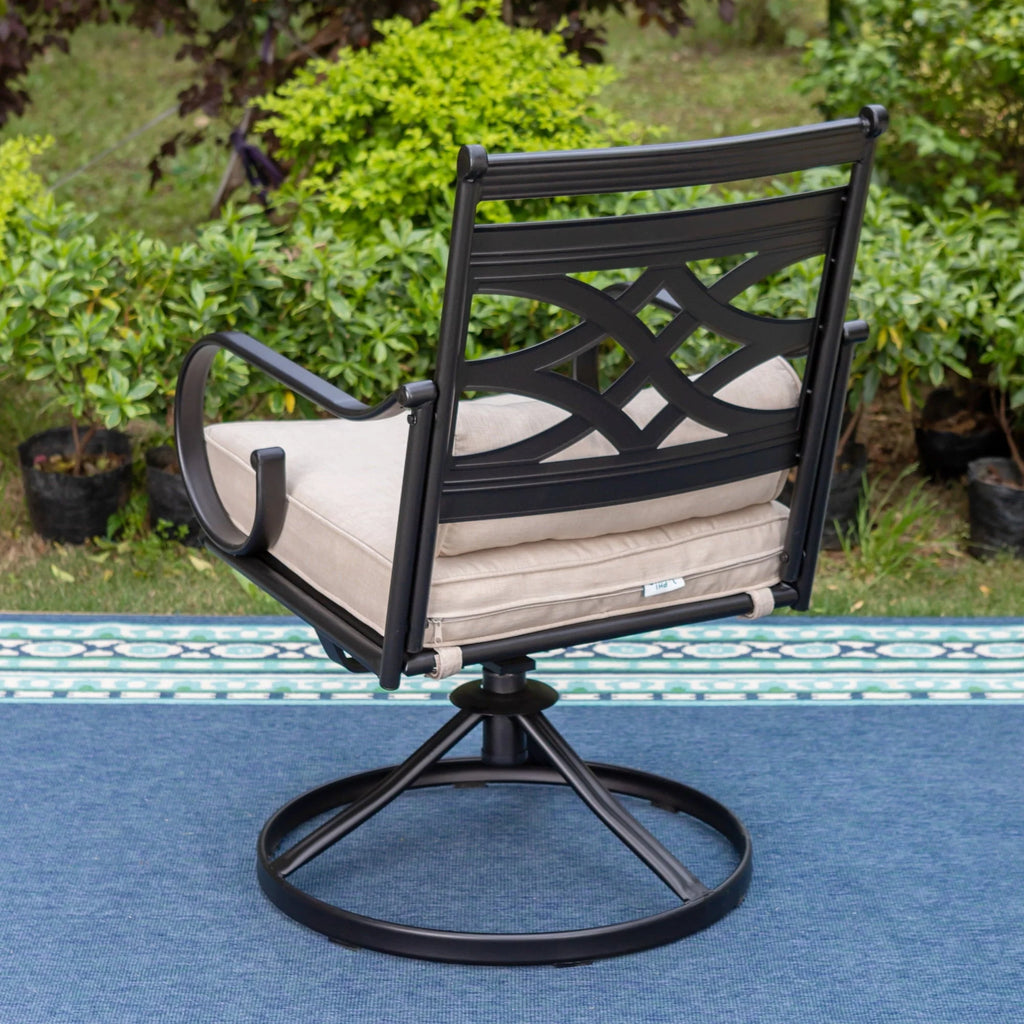 MF Studio 5 Pieces Patio Dining Set 1 Piece Metal Round Table & 4 Pieces Outdoor Swivel Chairs with Cushion