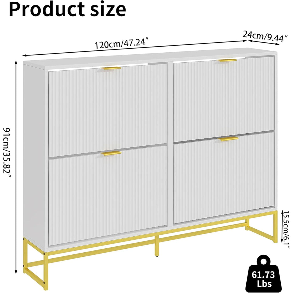 Oubayajia Modern Shoe Storage Cabinet, Wood Shoe Rack Organizer with 2 Flip Drawers, Freestanding Narrow Shoe Cabinet for Entryway Hallway, Natural