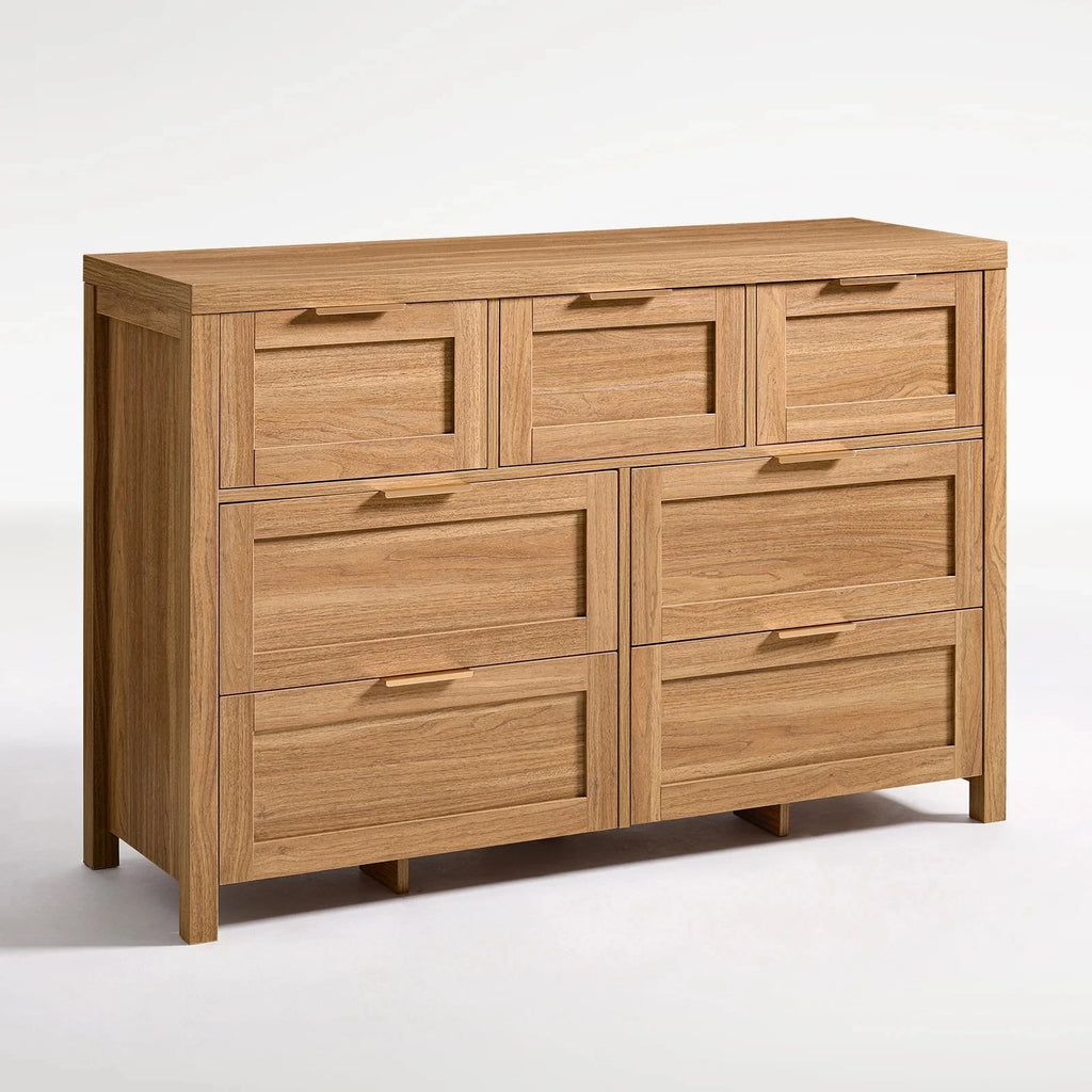 ARKANTOS Wooden 6 Drawer Double Dressers, Wide Chests of Drawers for Bedroom, Natural Oak