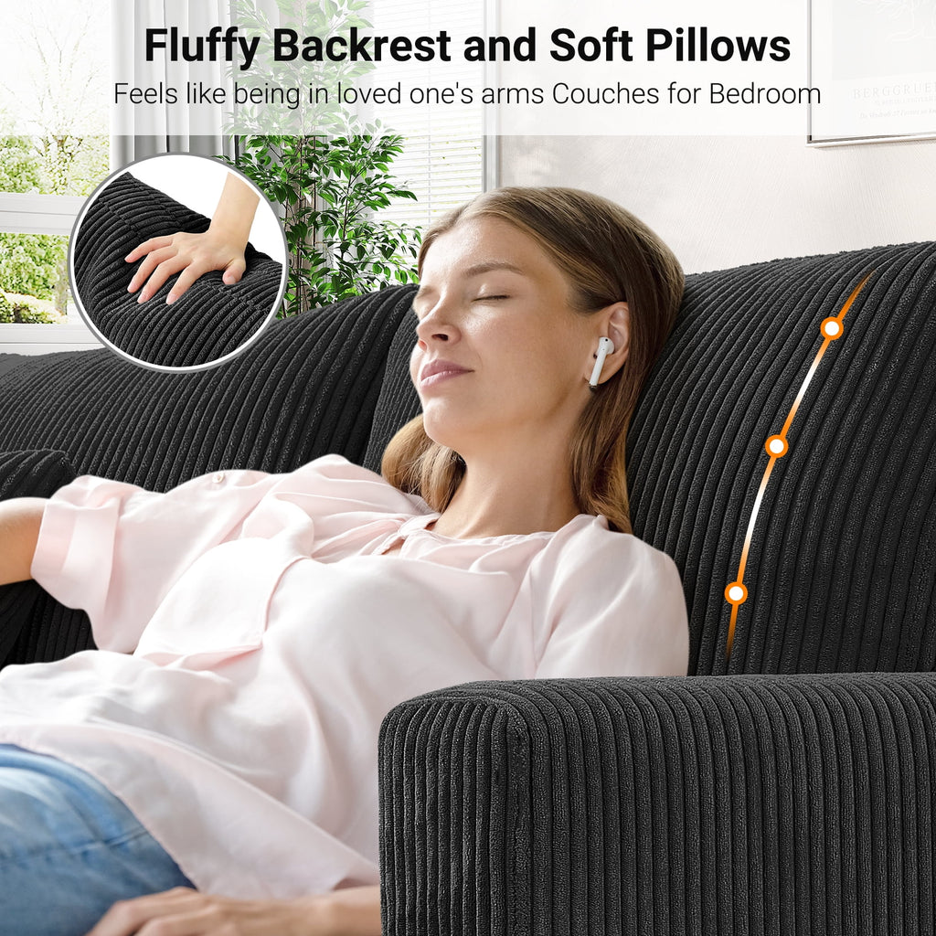 87" Corduroy Sofa,3 Seater Sofa with Extra Deep Seats,Neche Comfy Upholstered Couch for Living Room,2 Pillows,Green