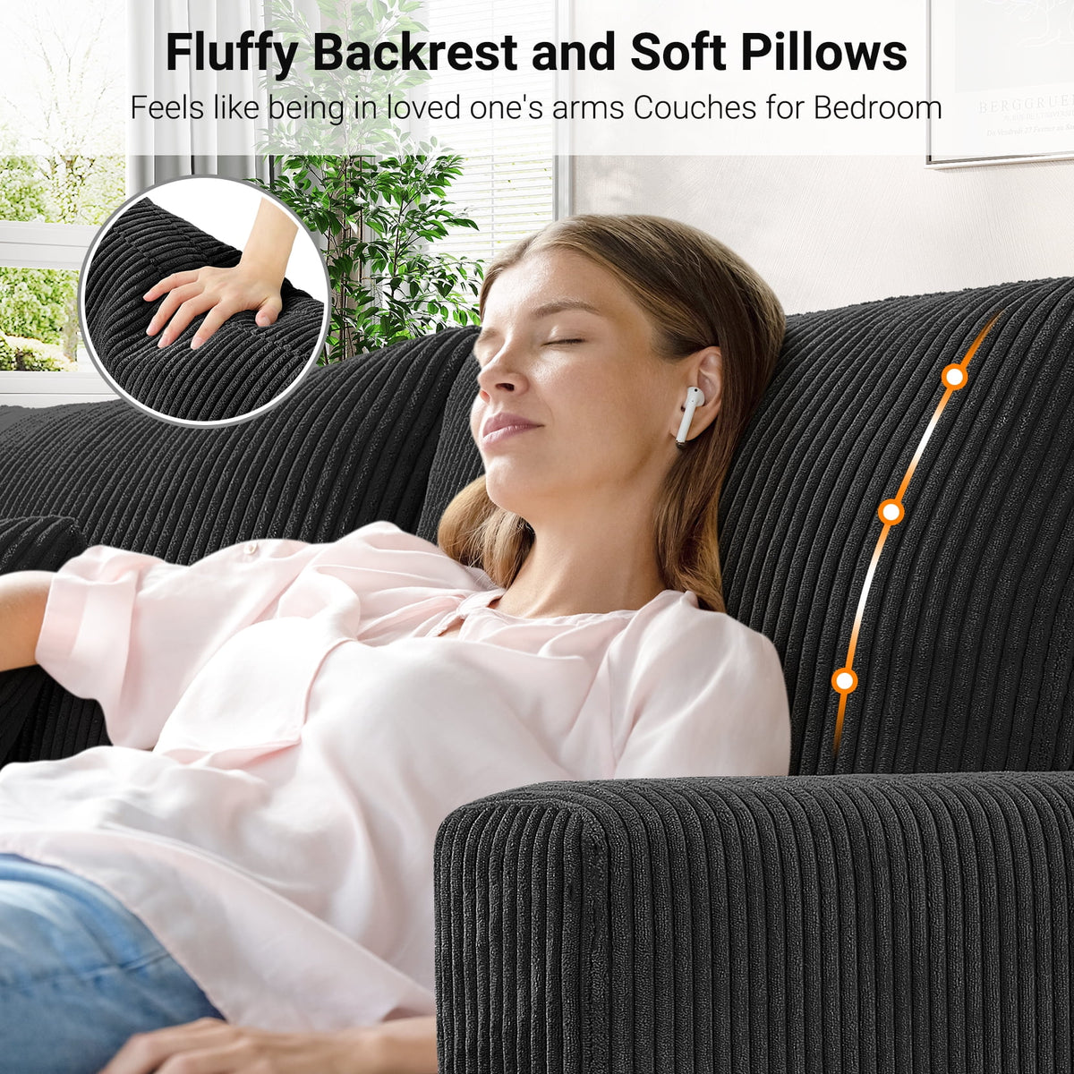 87" Corduroy Sofa,3 Seater Sofa with Extra Deep Seats,Neche Comfy Upholstered Couch for Living Room,2 Pillows,Green