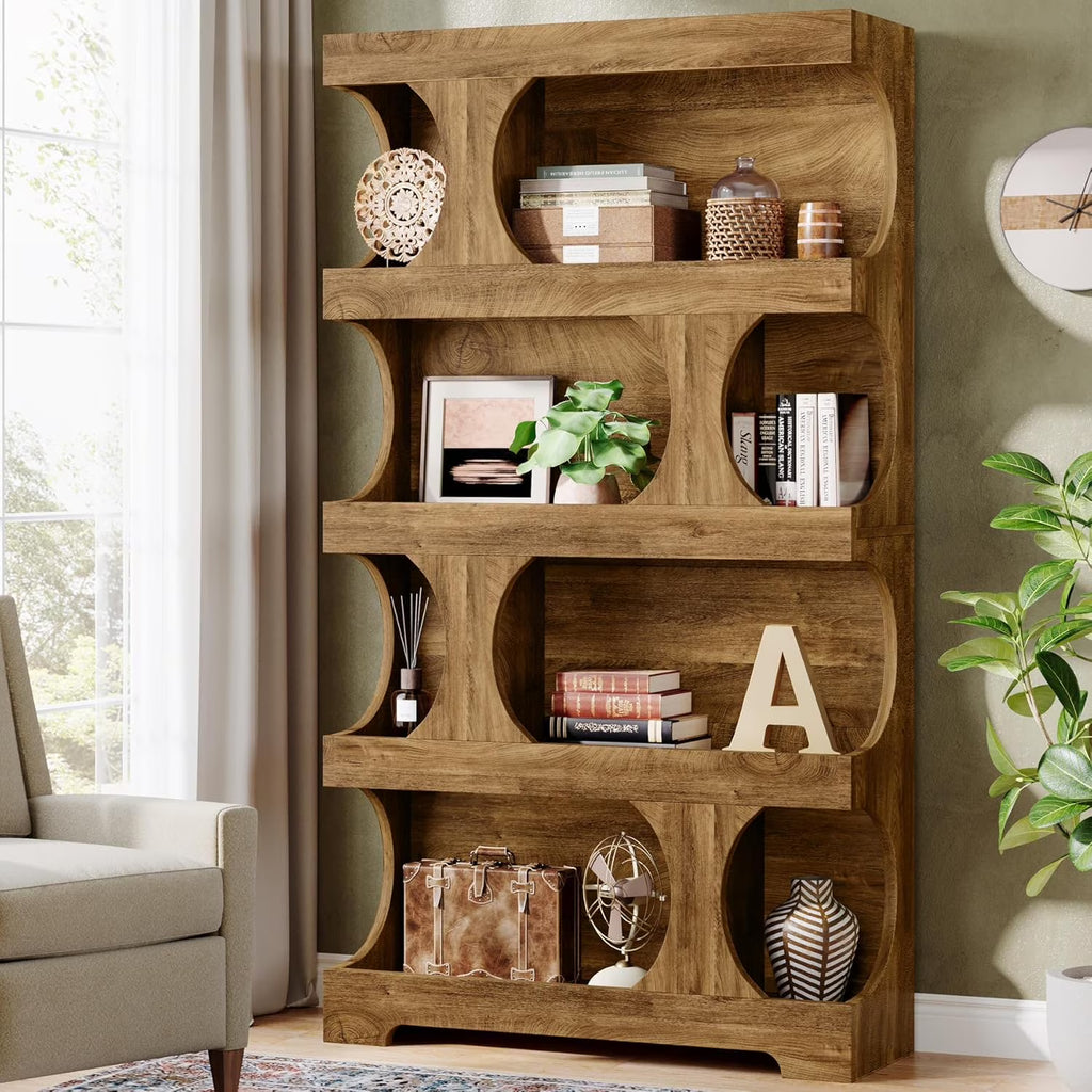 Tribesigns 71" Tall Bookcase, 4-Tier S-Shaped Bookshelf, Wood Decorative Storage Shelving, Modern Freestanding Display Shelves