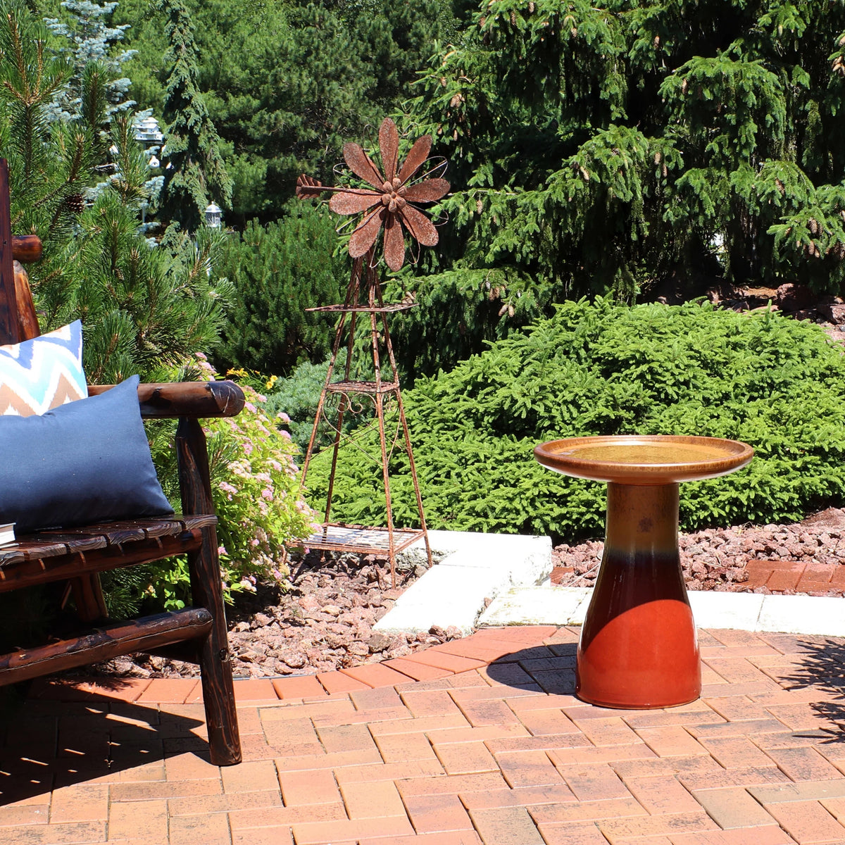 Sunnydaze Freestanding Ceramic Outdoor Bird Bath, Glazed, UV-Resistant Galaxy Blue Finish
