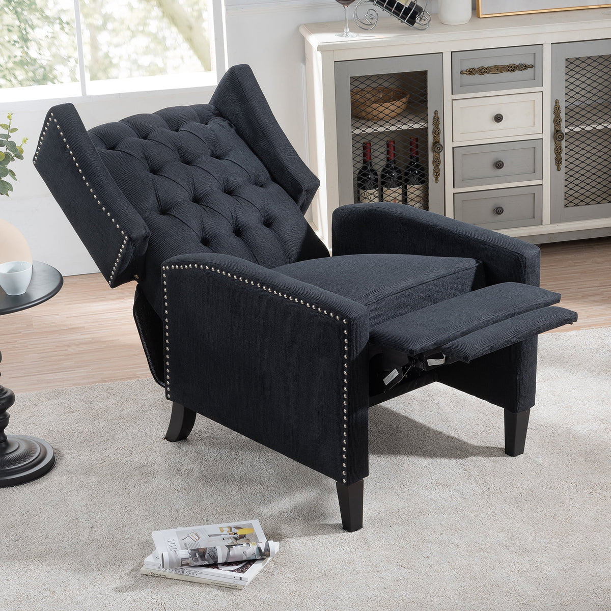 Recliner Chair, Living Room Chairs with Arms, Adjustable Single Reclining Sofa, Home Theater Seating Arm Chair with Thick Padded Seat, Footrest, Lounge Chair for Bedroom, Blue