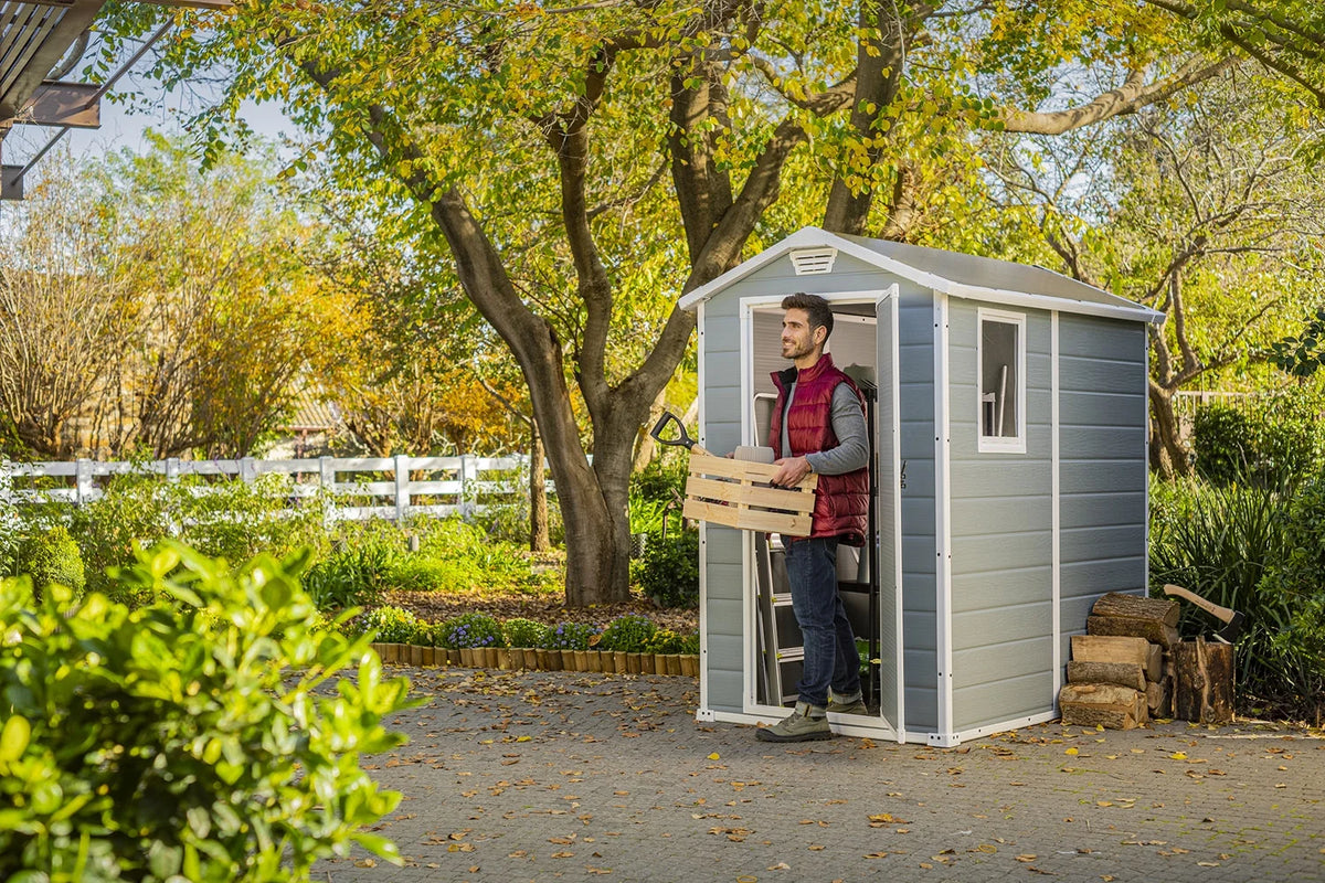 Keter 213413 Manor DD 6 X 8 Foot All Weather Outdoor Storage Shed, Grey