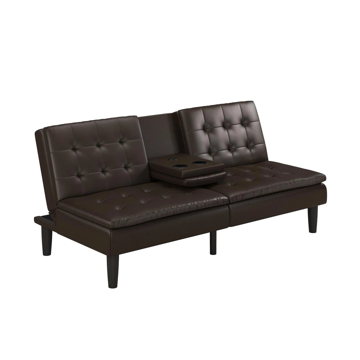 Mainstays Memory Foam 71.5" Futon with Cupholder and USB, Black Faux Leather