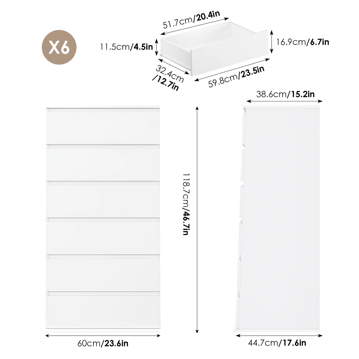 Homfa 5 Drawer White Dresser, Modern Storage Cabinet for Bedroom,Tall Chest of Drawers for Living Room