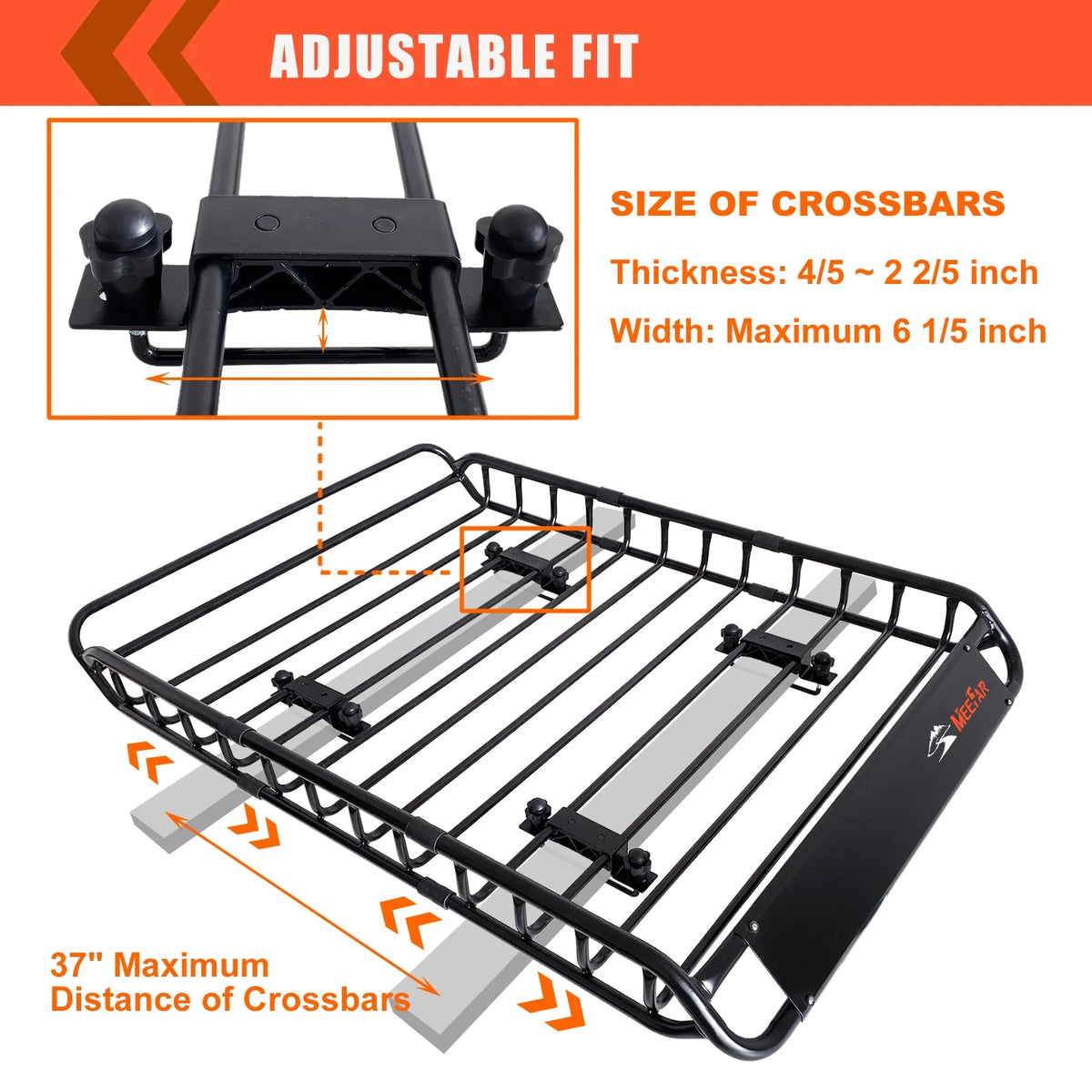 MeeFar Universal Rooftop Roof Rack Steel Cargo Carrier Basket Size 51" X 36" X 5" + Soft Shell Waterproof Cargo Bag 15 Cu.ft (44" 34" 17") Combo