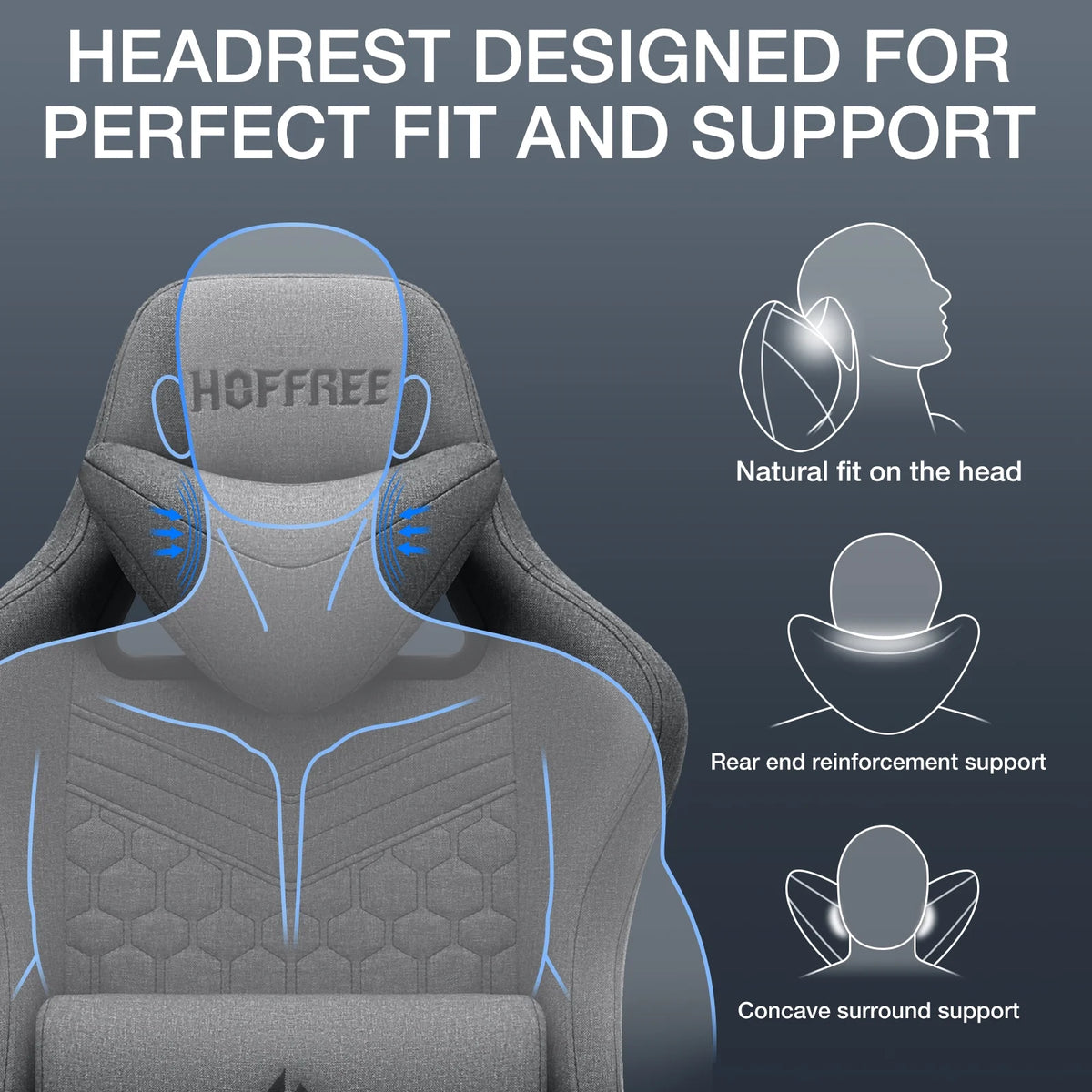 Hoffree Gaming Chair with Massage Fabric Office Chair with footrest for Adults, Ergonomic Gamer Chair with Headrest and Lumbar Support for Office Gaming, 440 LBS