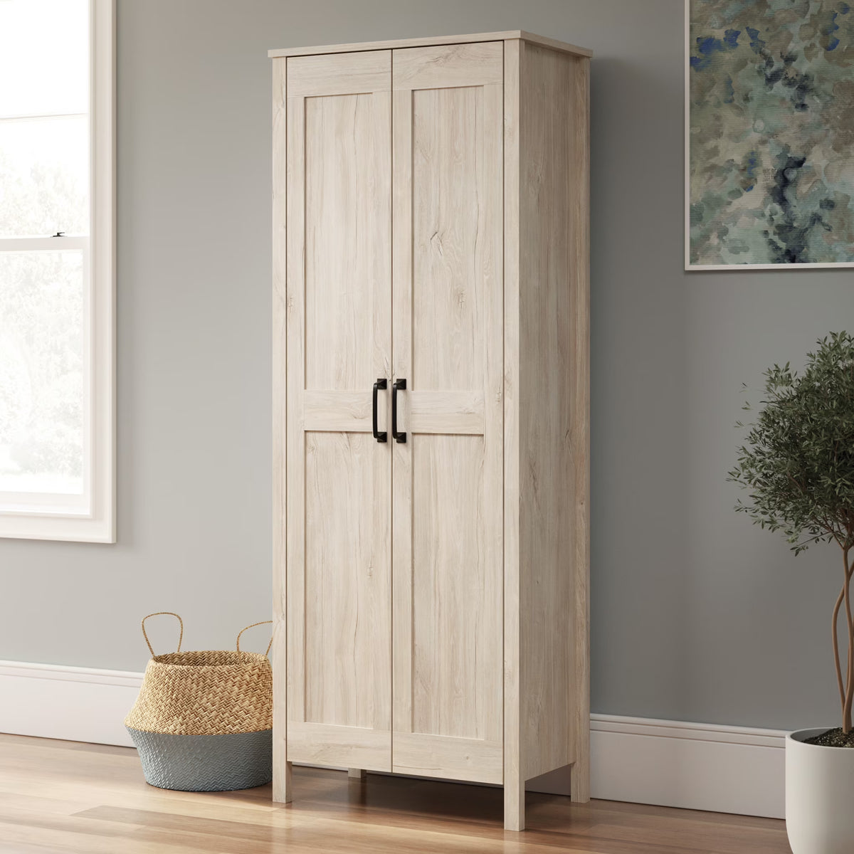 Sauder Two-Door Storage Cabinet, Chalk Oak Finish