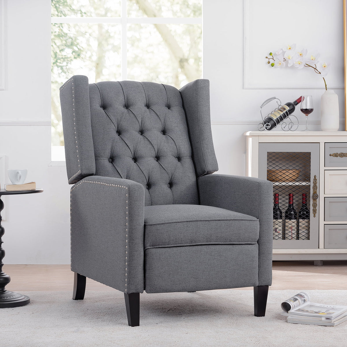 Recliner Chair, Living Room Chairs with Arms, Adjustable Single Reclining Sofa, Home Theater Seating Arm Chair with Thick Padded Seat, Footrest, Lounge Chair for Bedroom, Blue