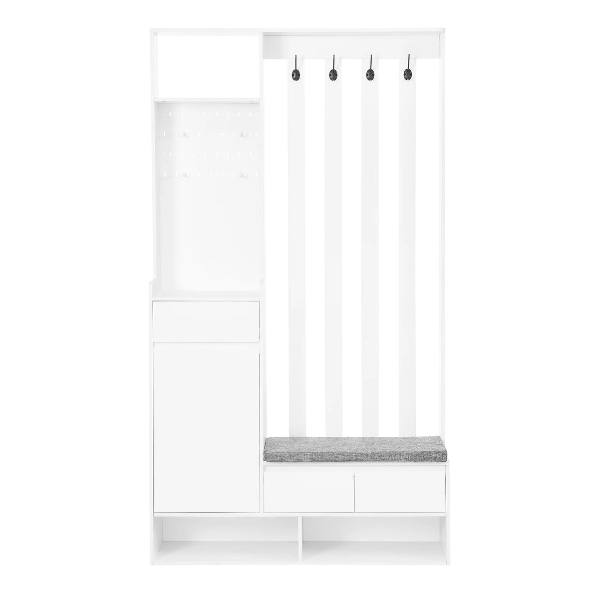 Harper & Bright Designs Farmhouse Hall Tree with Bench and Shoe Storage, Mudroom Bench with Coat Rack and Adjustable Shelves for Hallway, Living Room, White