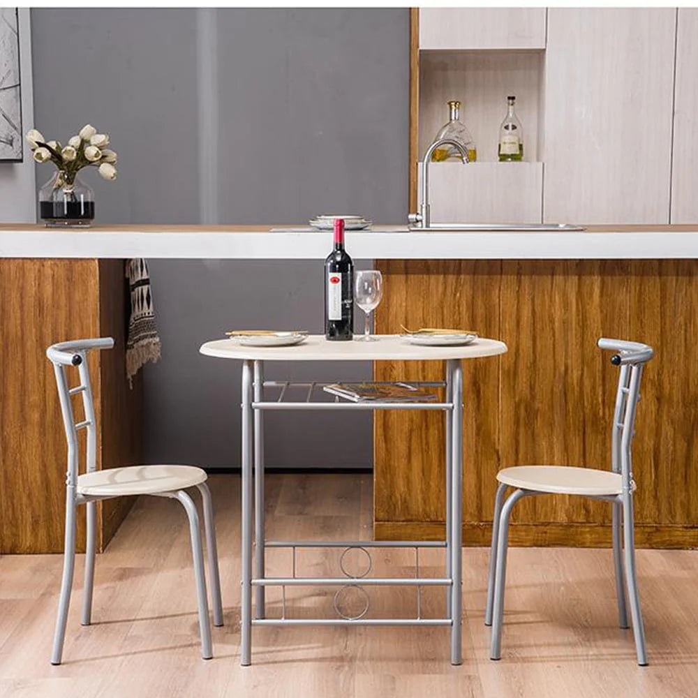 Zimtown 3 Piece Dining Set Compact 2 Chairs and Table Set with Metal Frame and Shelf Storage Bistro Pub Breakfast Space Saving for Apartment and Kitchen