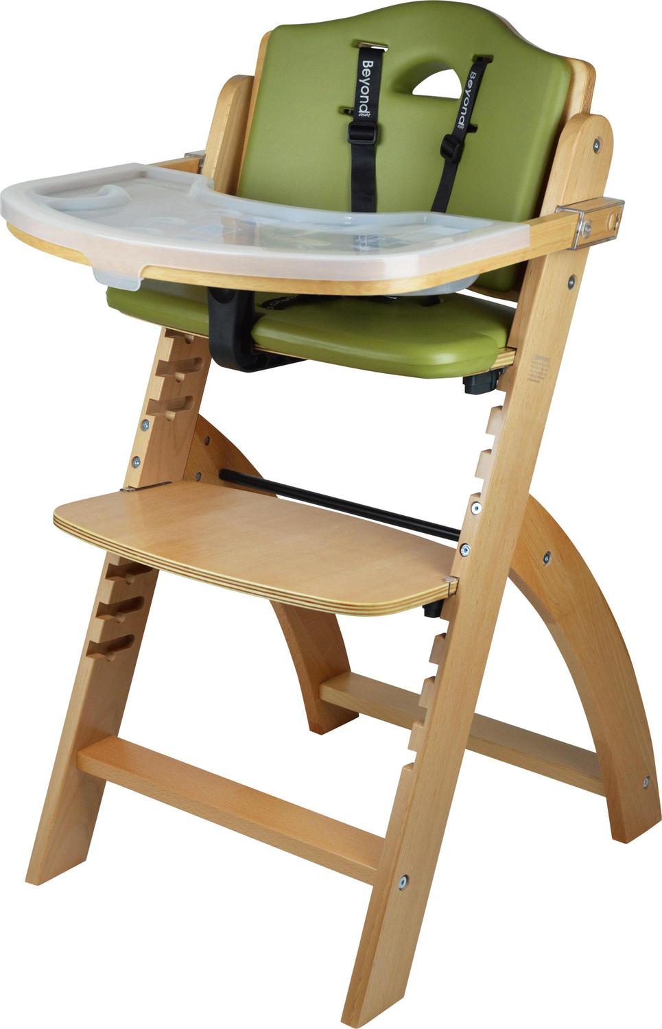 Abiie Beyond Wooden High Chair with Tray. The Perfect Adjustable Baby Highchair Solution for Your Babies &amp; Toddlers or as a Dining Chair. (6 Months up to 250 Lb) (Natural Wood - Olive Cushion)