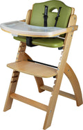 Abiie Beyond Wooden High Chair with Tray. The Perfect Adjustable Baby Highchair Solution for Your Babies &amp; Toddlers or as a Dining Chair. (6 Months up to 250 Lb) (Natural Wood - Olive Cushion)