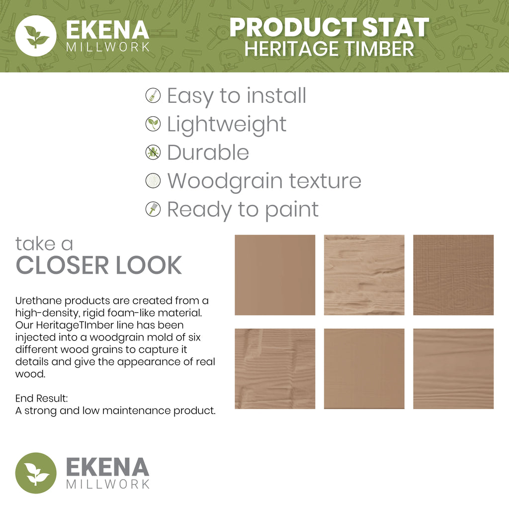 Ekena Millwork 3 1/2"W x 3 1/2"H x 120"L 3-Sided (U-Beam) Salvaged Timber HeritageTimber Faux Wood Ceiling Beam, Kona Brown