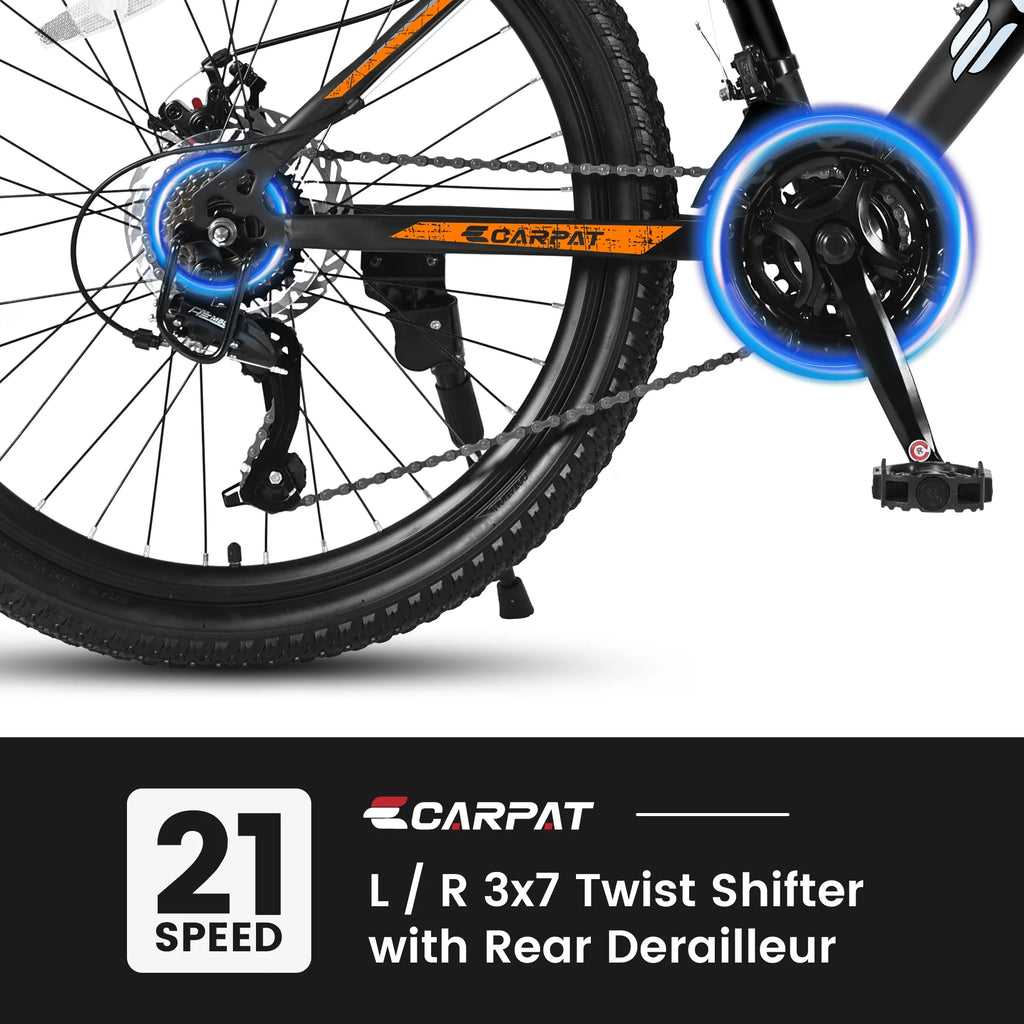 26 inch Mountain Bike for Men, Adult Mountain Bike with Shimano 21 Speed & Disc Brakes, Black Orange