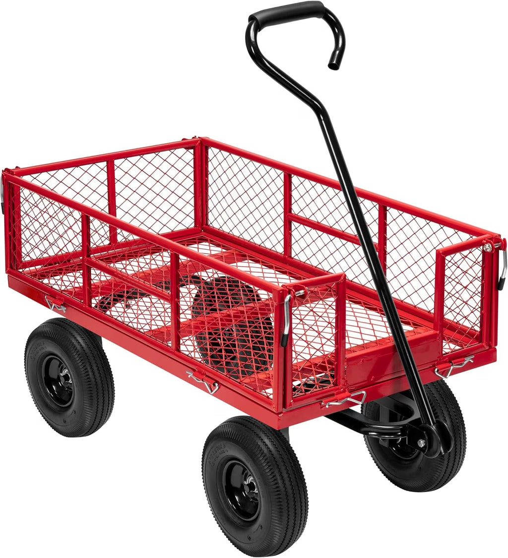 SPECSTAR Mesh Steel Garden Cart 880 lbs Capacity, 38" x 21" Folding Utility Wagon with 10 Inch Wheels