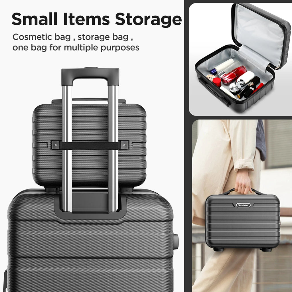 Famistar 11 Piece Hardside Luggage Suitcase Set with 360�� Double Spinner Wheels TSA Style Lock, 14�� Travel Case, 20" Carry-On Luggage, 24" Checked Luggage and 28" Checked Luggage, Black